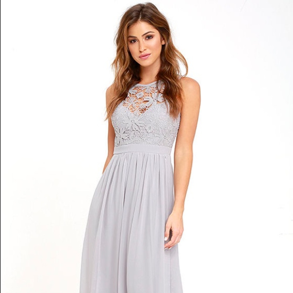 Lulu's Grey Lace Keyhole Gown, Size Small